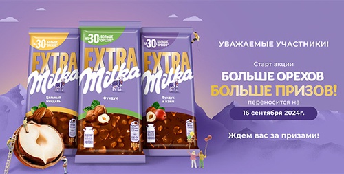 Акция шоколада «Milka» (Милка) «Больше орехов - больше призов!»